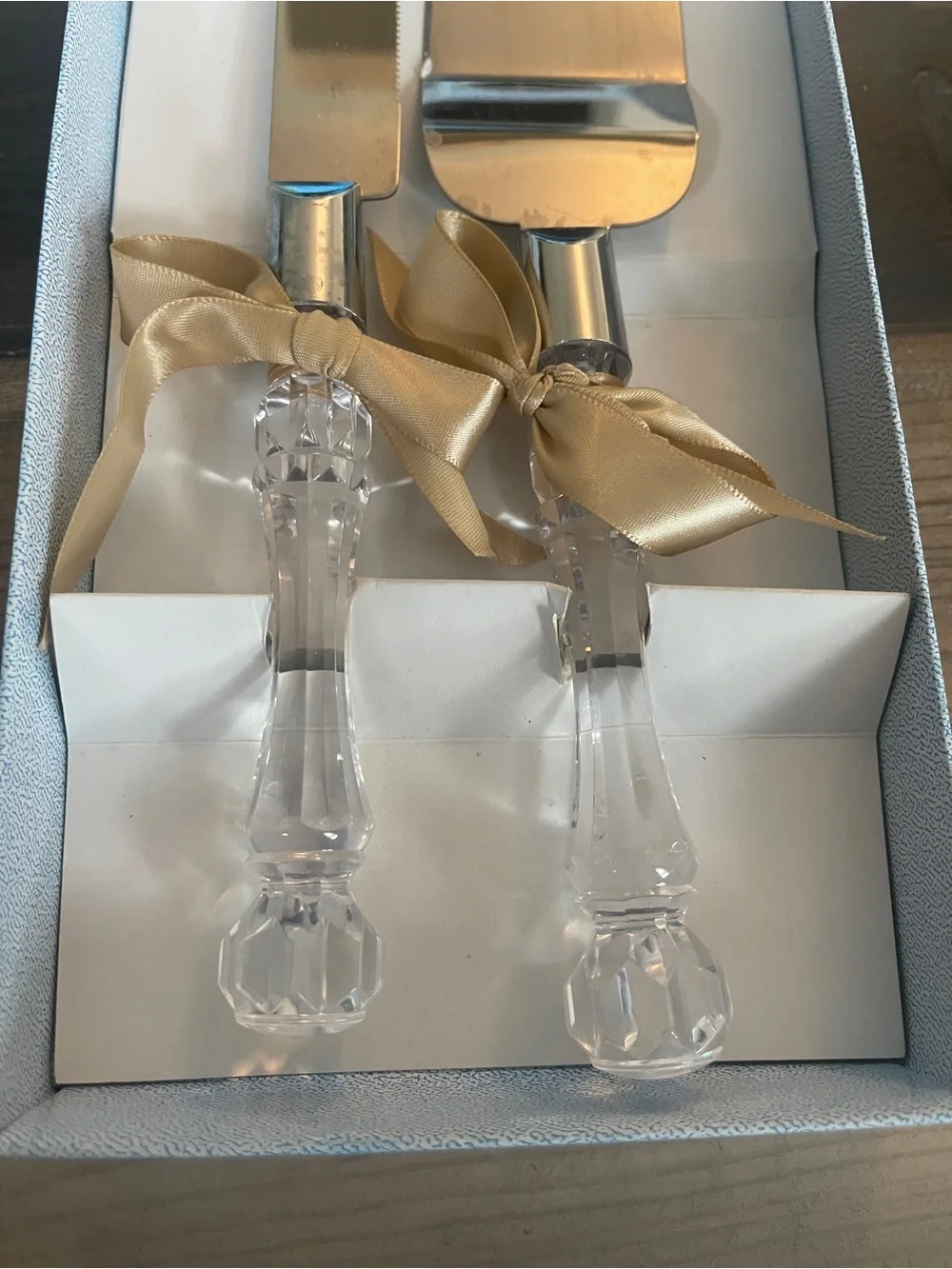 Vintage Cake Knife & Server Set Crystal Style Handles Original Box
